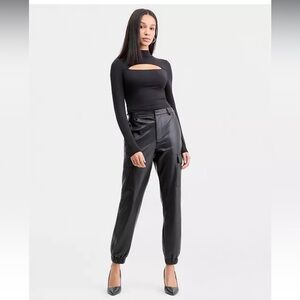 Faux Leather Cargo Joggers